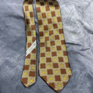 Countess Mara Mens Silk Tie Brown Gold Geometric Floral Pattern Necktie